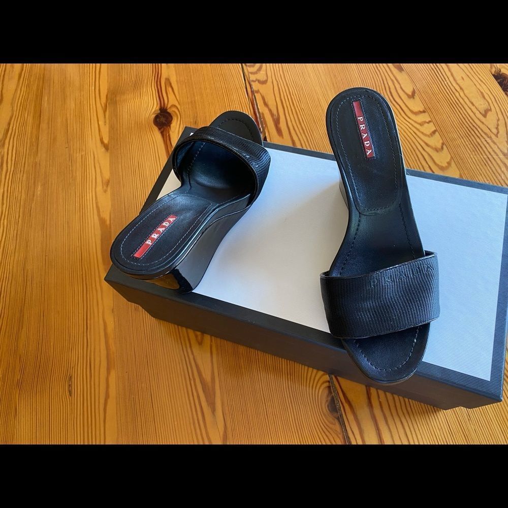 Prada black wedge sandal
